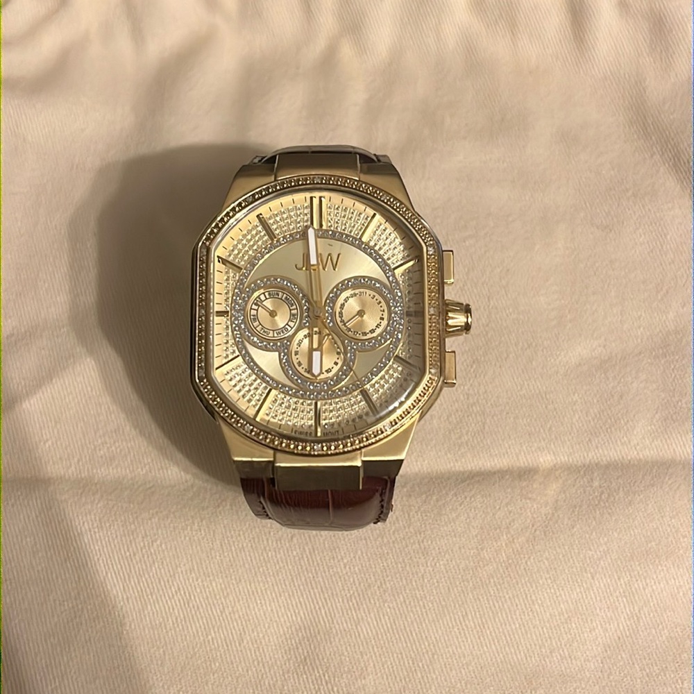 Brown Genuine Leather mens watch Gold JBW